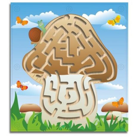 Головоломка- Лабиринт деревянный с шариком "Грибочек