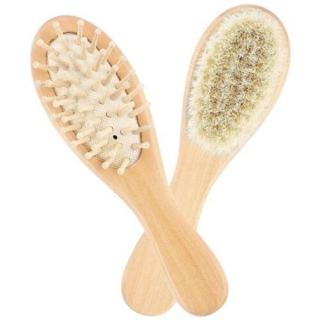Набор детский 2 в 1: щетка для волос из бамбука с мягкой козьей щетиной + расческа массажная из бамбука