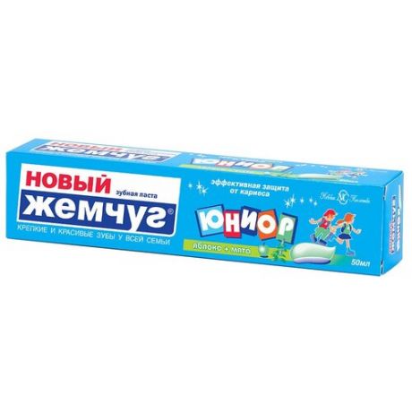 Зубная паста Новый Жемчуг Юниор Яблоко и мята от 7 до 14 лет, 50 мл