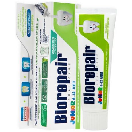 Зубная паста Biorepair Junior Mint со вкусом сладкой мяты для детей от 6 до 12 лет, 75 мл