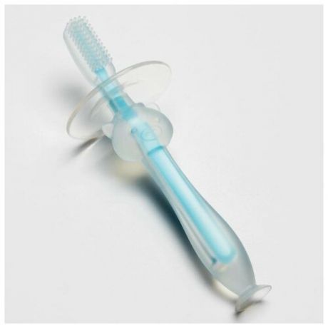 Зубная щётка детская на присоске, силиконовая с ограничителем, от 3 мес цвет голубой