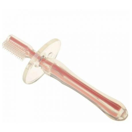 Зубная щётка детская на присоске, силиконовая с ограничителем, от 3 мес., цвет розовый