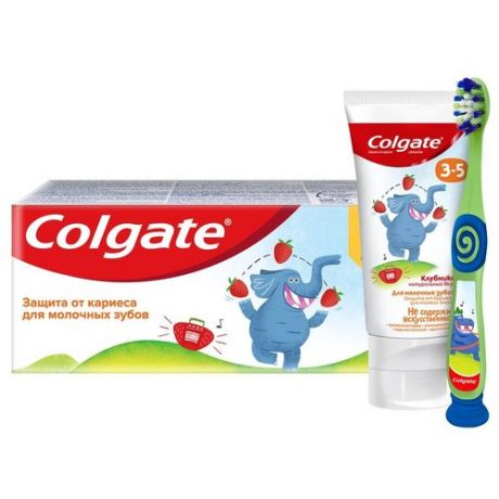 Набор для чистки зубов Colgate 3-5 Детская зубная паста со вкусом клубники, 60 мл + Зубная щетка для детей 2-5