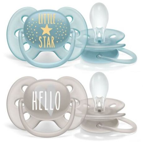 Пустышка Philips ultra soft, Little star/Hello, 6-18 мес., 2 шт, для мальчиков