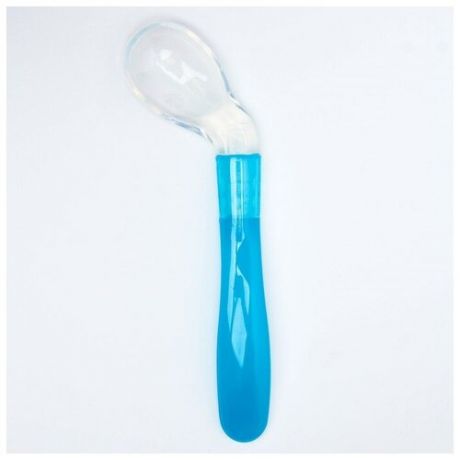 Ложка детская силиконовая «Изогнутая» для кормления, от 5 мес цвет голубой