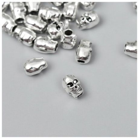 Бусина для творчества металл "Череп" серебро G097B969 0.9х0.6 см, 24 шт.