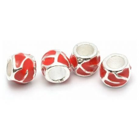 Бусины металлические с эмалью "Pandora", красный, 10 штук, арт. PN. D10.8