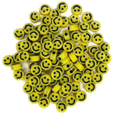 Бусины KamenOpt Смайлик Круглые 7х4 мм, отверстие 1,7 мм, цвет: Желтый, 50 г. (350 шт)