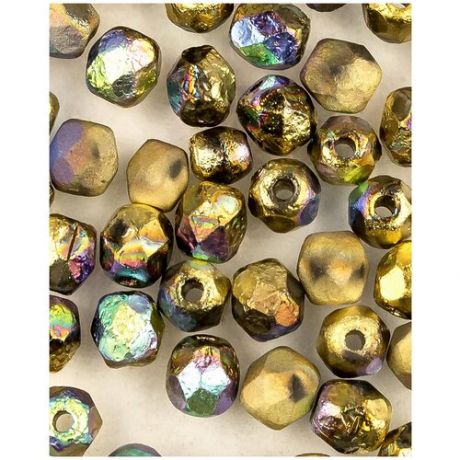 Стеклянные чешские бусины, граненые круглые, Fire polished, 4 мм, цвет Crystal Etched Glittery Amber, 50 шт. (00030-98557E*1)