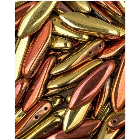 Стеклянные чешские бусины с двумя отверстиями, 2-hole Glass Dagger, 5х16 мм, цвет Crystal California Gold Rush, 10 шт. (00030-98542*1)
