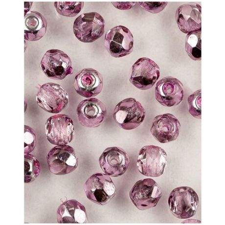 Стеклянные чешские бусины, граненые круглые, Fire polished, 3 мм, цвет Crystal Lilac Metallic Ice, 50 шт. (00030-67272*1)