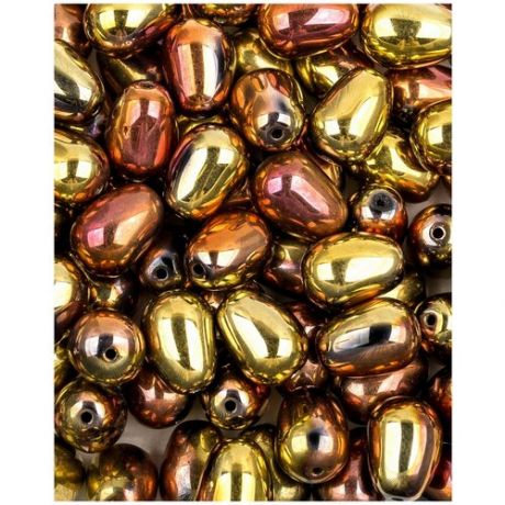 Стеклянные чешские бусины - капля, Glass drops, 11х8 мм, цвет Jet California Gold Rush, 10 шт. (23980-98542*1)