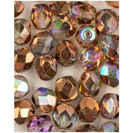 Стеклянные чешские бусины, граненые круглые, Fire polished, 6 мм, цвет Crystal Copper Rainbow, 40 шт. (00030-98533*1)