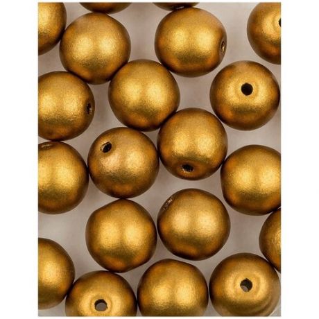 Стеклянные чешские бусины, круглые, Round Beads, 6 мм, цвет Alabaster Metallic Brass, 25 шт. (2010-29415*1)
