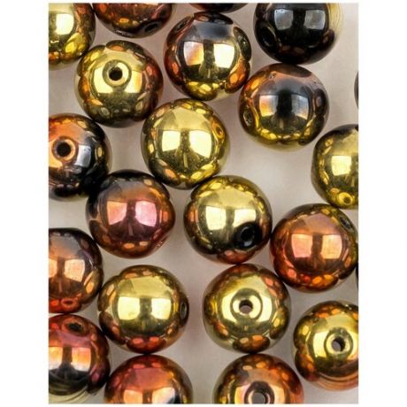 Стеклянные чешские бусины, круглые, Round Beads, 6 мм, цвет Jet California Gold Rush, 50 шт. (23980-98542*2)