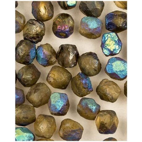 Стеклянные чешские бусины, граненые круглые, Fire polished, 4 мм, цвет Crystal Etched Glittery Bronze Dark, 50 шт. (00030-98556ED*1)