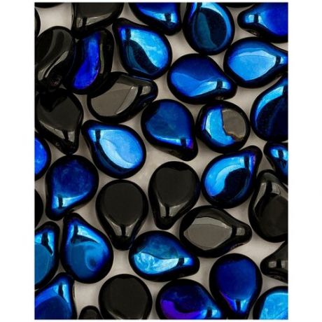 Стеклянные чешские бусины, Pip Beads, 5х7 мм, цвет Jet Azuro, 50 шт. (23980-22201*1)