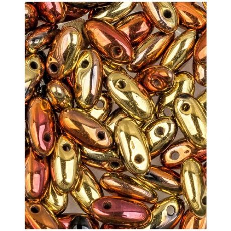 Стеклянные чешские бусины, Rizo, 2,5х6 мм, цвет Jet California Gold Rush, 10 грамм (около 150 шт.) (23980-98542*2)