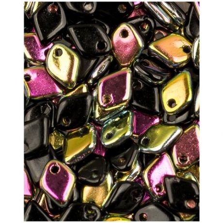 Стеклянные чешские бусины, Dragon Scale Bead, 1,5х5 мм, цвет Jet Vitrail, 5 грамм (около 145 шт). (23980-28101*1)