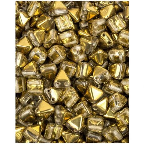 Стеклянные чешские бусины с двумя отверстиями, Pyramid beads 2-hole, 6 мм, цвет Crystal Amber, 20 шт. (00030-26441*2)