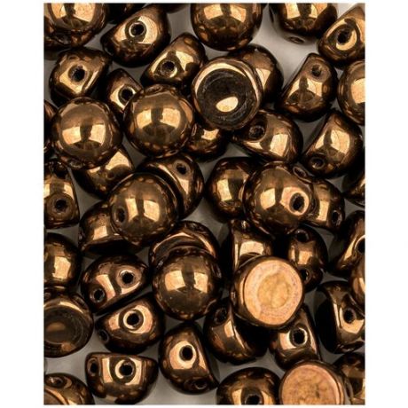 Стеклянные чешские бусины с двумя отверстиями, Cabochon bead, 6 мм, цвет Jet Bronze, 10 шт. (23980-14415 *1)