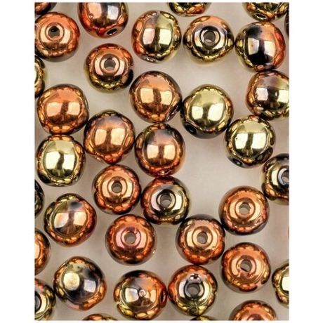 Стеклянные чешские бусины, круглые, Round Beads, 4 мм, цвет Jet California Gold Rush, 100 шт. (23980-98542*2)