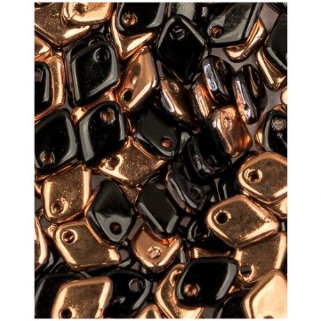 Стеклянные чешские бусины, Dragon Scale Bead, 1,5х5 мм, цвет Jet Capri Gold, 5 грамм (около 145 шт). (23980-27101*1)