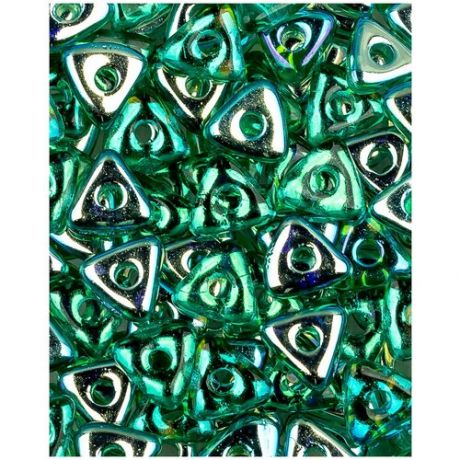 Стеклянные чешские бусины, Tri-bead, 4 мм, цвет Emerald AB, 5 грамм (около 145 шт (50730-28701*1)
