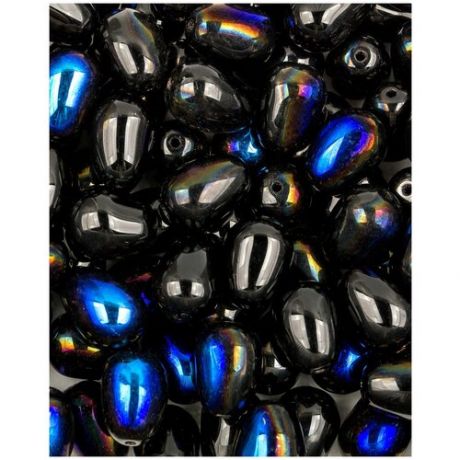 Стеклянные чешские бусины - капля, Glass drops, 11х8 мм, цвет Jet Azuro, 10 шт. (23980-22201*1)
