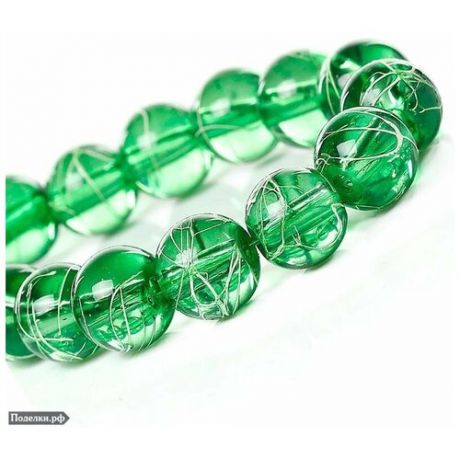 Стеклянная бусина Шарик с белыми полосами 0010853 прозрачный зеленый 10 мм, цена за 40 шт.