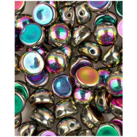 Стеклянные чешские бусины с двумя отверстиями, Cabochon bead, 6 мм, цвет Crystal Full Vitrail Green, 10 шт. (00030-29443 *1)