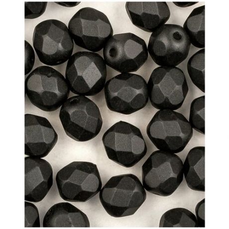 Стеклянные чешские бусины, граненые круглые, Fire polished, 6 мм, цвет Crystal Alabaster Metallic Black, 40 шт. (2010-29400*1)