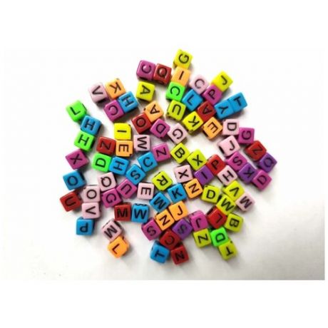 Бусины Алфавит (английский, цветное ассорти, куб, 5х5 мм) 500 г
