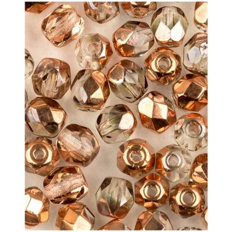 Стеклянные чешские бусины, граненые круглые, Fire polished, 4 мм, цвет Crystal Capri Gold, 100 шт. (00030-27101*2)