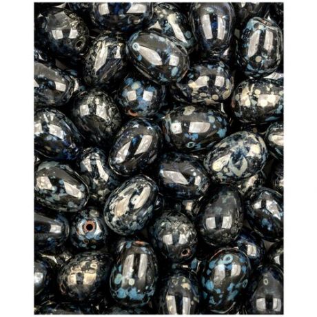 Стеклянные чешские бусины - капля, Glass drops, 11х8 мм, цвет Jet Picasso, 10 шт. (23980-43400*1)