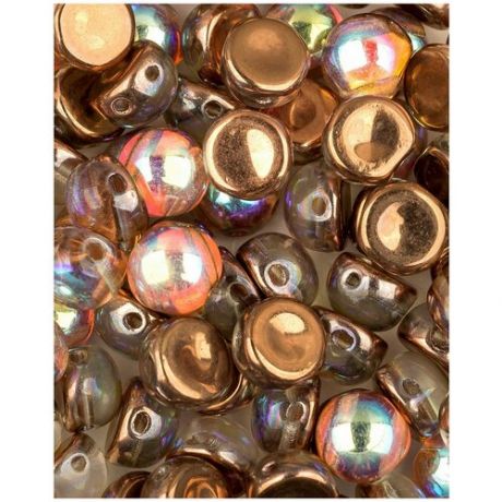 Стеклянные чешские бусины с двумя отверстиями, Cabochon bead, 6 мм, цвет Crystal Copper Rainbow, 10 шт. (00030-98533 *1)