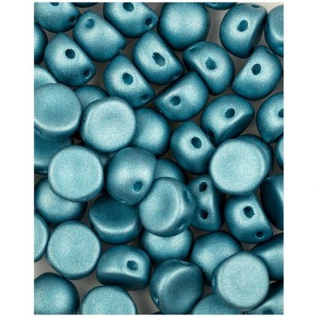 Стеклянные чешские бусины с двумя отверстиями, Cabochon bead, 6 мм, цвет Alabaster Metallic Blue Turquoise, 10 шт. (2010-29436 *1)