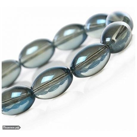 Стеклянная бусина Бочонок 0010859 серо-голубой прозрачный 15x10 мм, цена за 20 шт.
