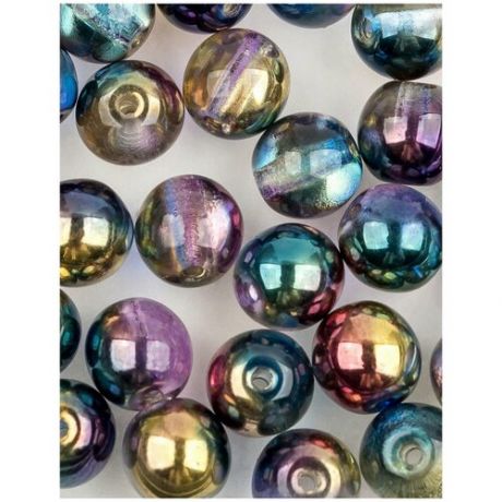 Стеклянные чешские бусины, круглые, Round Beads, 6 мм, цвет Crystal Sunny Magic Royal, 50 шт. (00030-98001*2)