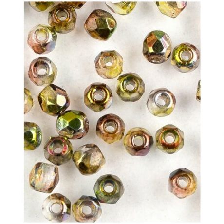 Стеклянные чешские бусины, граненые круглые, Fire polished, 3 мм, цвет Crystal Magic Green, 50 шт. (00030-95400*1)