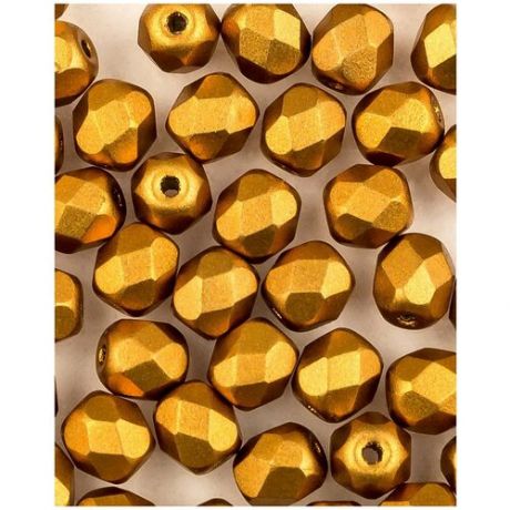 Стеклянные чешские бусины, граненые круглые, Fire polished, 4 мм, цвет Alabaster Metallic Brass, 50 шт. (2010-29415*1)