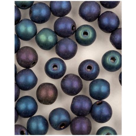 Стеклянные чешские бусины, круглые, Round Beads, 4 мм, цвет Jet Matted Blue Iris, 150 шт. (23980-21135*3)