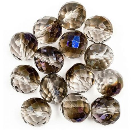 Стеклянные чешские бусины, граненые круглые, Fire polished, 14 мм, цвет Crystal Azuro, 7 шт. (00030-22201*7)