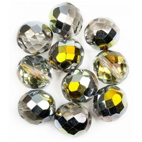 Стеклянные чешские бусины, граненые круглые, Fire polished, 12 мм, цвет Crystal Marea, 10 шт. (00030-28001*1)