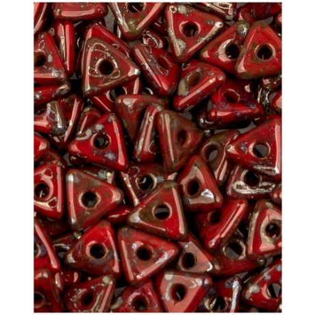 Стеклянные чешские бусины, Tri-bead, 4 мм, цвет Opaque Red Picasso, 5 грамм (около 145 шт (93200-43400*1)
