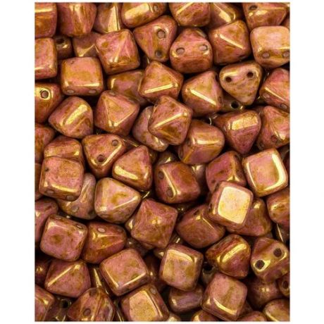 Стеклянные чешские бусины с двумя отверстиями, Pyramid beads 2-hole, 6 мм, цвет Alabaster Roman Rose, 20 шт. (2010-65491*2)