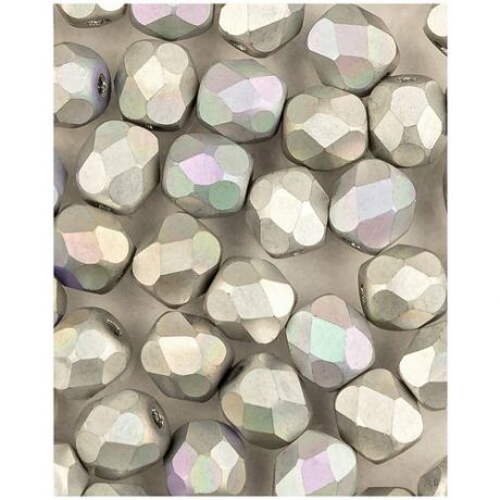 Стеклянные чешские бусины, граненые круглые, Fire polished, 4 мм, цвет Crystal Glittery Silver Matted, 50 шт. (00030-98853*1)