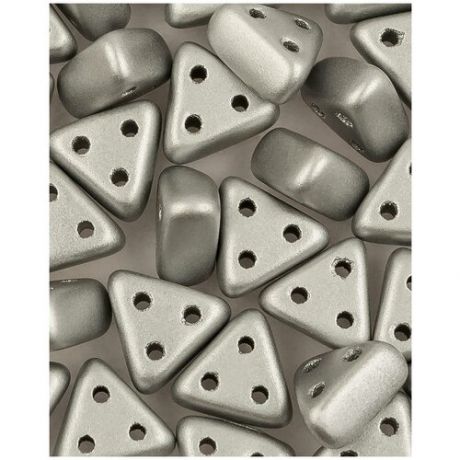 Стеклянные чешские бусины с тремя отверстиями, Emma beads, цвет Alabaster Metallic Silver, 10 грамм (примерно 64 шт). (2010-29405*2)