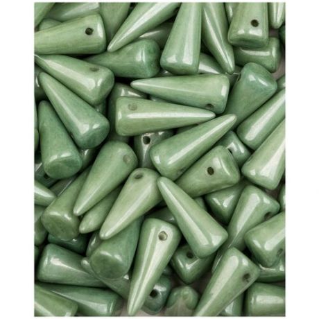 Стеклянные чешские бусины, Spike, 7х17 мм, цвет Chalk White Green Luster, 10 шт. (3000-14459*2)