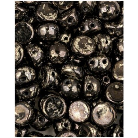 Стеклянные чешские бусины с двумя отверстиями, Cabochon bead, 6 мм, цвет Jet Antique Chrome, 10 шт. (23980-18549 *1)